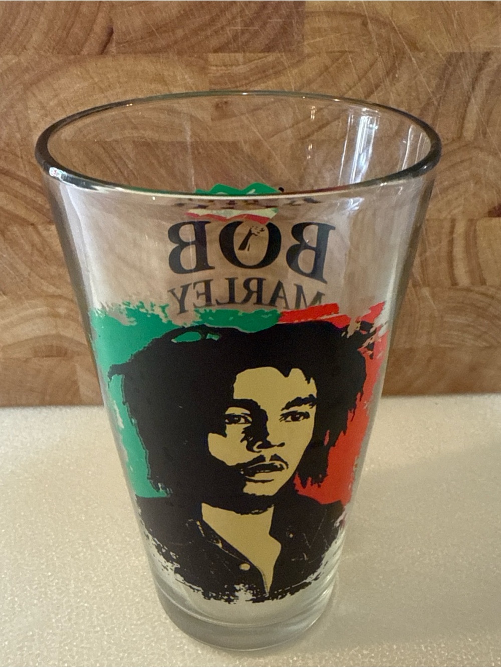 Portrait Glass Bob Marley - Green/Red/Black Design